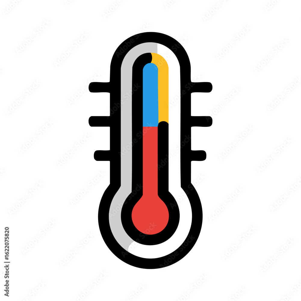 Poster graphic thermometer icon with bold black outline and color-block indicator