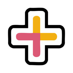 Fototapeta premium Vibrant Hand-Drawn Plus Sign with Split Pink and Yellow Hues and Bold Outline