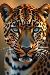 Obraz premium Close-up view of a leopard showcasing its striking features in the wild