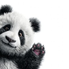 Cute and Playful Panda with Gentle Smile and Raised Paw Gesture