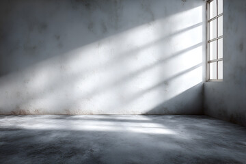 Empty room with textured walls and concrete floor with window light
