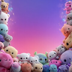Colorful Plush Toys Grouped in a Soft Pastel Background