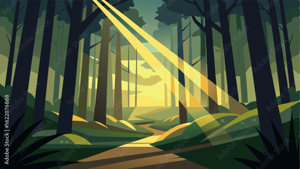 Aufkleber rays of sunlight peek through the dense forest creating a picturesque display of light and shadows.
