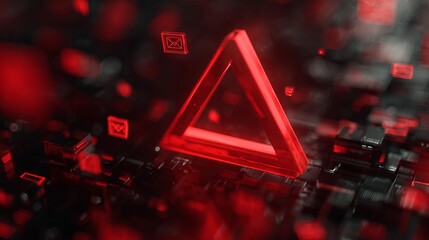 Abstract design featuring a red triangular shape in a digital landscape, conveying a sense of urgency and caution.