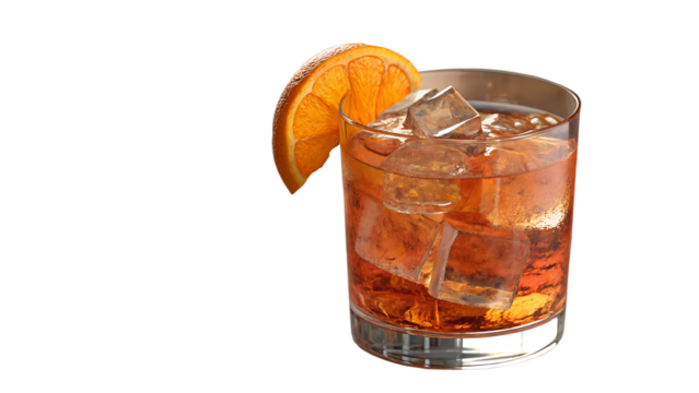 Amber cocktail with orange slice and ice image