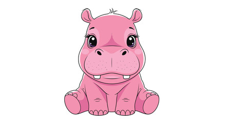 Cute pink baby hippopotamus sitting contented enjoying its day looking directly forward