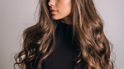 Long Hair Flowing Beautifully From High Point Against a Neutral Background Showcasing Natural Beauty and Elegance