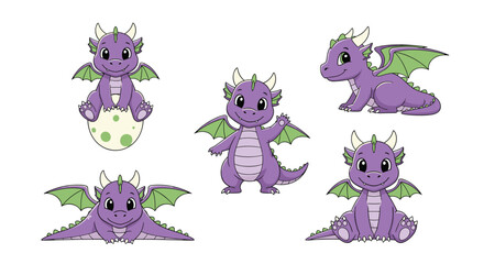 Obraz premium Adorable baby dragon illustrations with big expressive eyes and small wings perfect for fantasy themes and children's book designs
