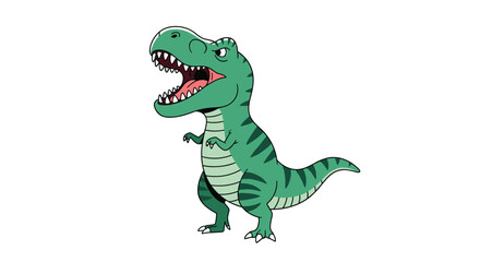 Obraz premium An animated green tyrannosaurus rex dinosaur dancing joyfully and expressing excitement with its mouth wide open and roaring loudly a fun and energetic display