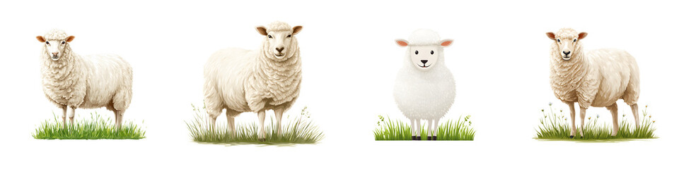 Fototapeta premium Watercolor Sheep Collection: Cute Lambs on White