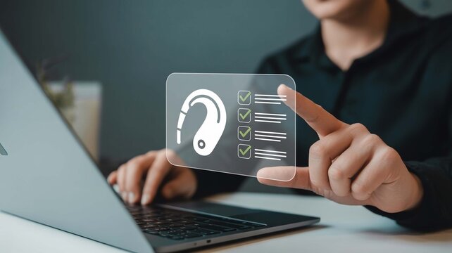 Checking hearing health online a modern audiologist using digital checklists to improve and diagnose hearing issues with