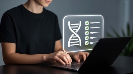 Decoding life s blueprint A researcher analyzing DNA data with precision and hope using a laptop in a modern laboratory