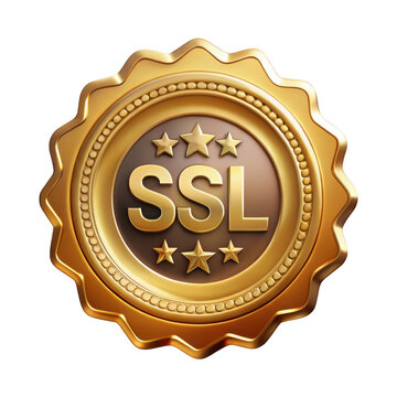 Gold ssl certificate seal badge award isolated on transparent background