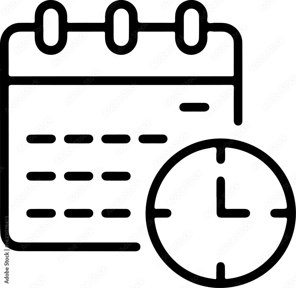 Poster simple line art icon of a calendar and clock symbolizing time management and scheduling