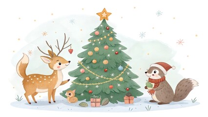 Merry Christmas greeting card design with trees