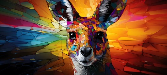 A kangaroo divided into puzzle pieces, each piece painted , generative AI