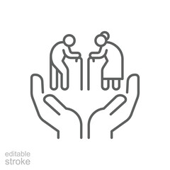 Elder Care Icon, Senior Support, Home Help, Healthcare, Caregiver, Editable Stroke, Thin Line