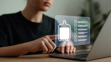 Navigating healthcare A patient interacting with an infusion therapy checklist on their laptop for informed treatment