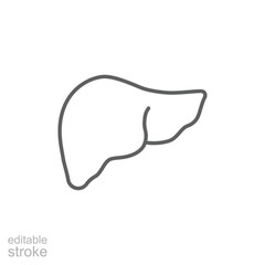 Liver Icon, Human Organ Symbol, Medical Outline Illustration, Editable Stroke