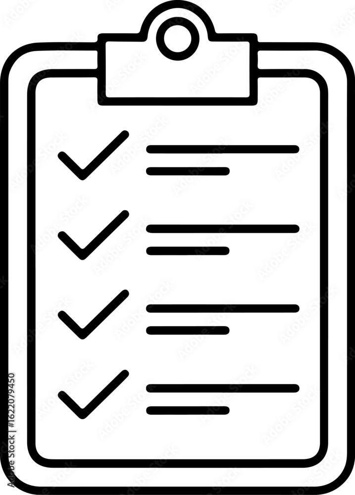Aufkleber checklist on a clipboard with completed tasks and lines for more entries