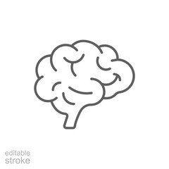 Brain Icon, Human Intelligence Symbol, Medical Nervous System Illustration, Anatomy and Neurology. Thin line. Editable stroke