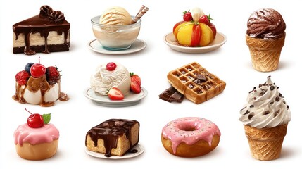Delicious desserts, sweet treats, and ice cream collection
