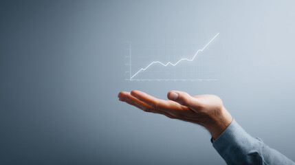 Hand is viewing rising graph at distance symbolizing growth and success in business