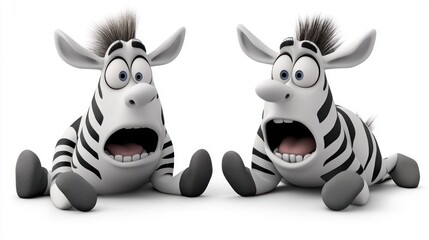Two Cartoon Zebras with Shocked Expressions