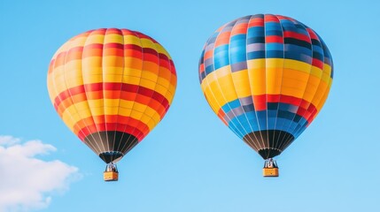 Naklejka premium Two Colorful Hot Air Balloons Soaring in the Sky