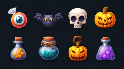 Halloween themed game icons. Spooky, cute, and colorful Halloween themed icons for a mobile game
