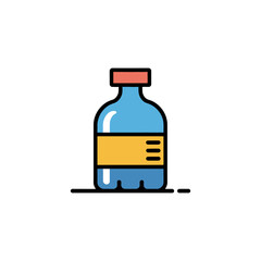 A blue bottle with a green liquid in it