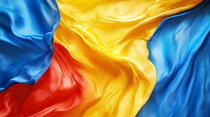 Blue Yellow Red Silk Fabric Draped Texture Background