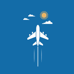 A white airplane flying in the sky