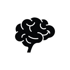 Brain Glyph Icon, Human Intelligence and Nervous System Symbol in Solid Silhouette Style