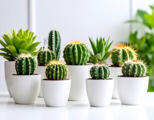 Obraz premium A single potted succulent plant with sharp thorns and a small green leaf is a simple home decoration