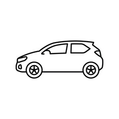 Compact City Car Icon in Side View, Urban Vehicle, Small Car Outline Symbol for Transport and Mobility.