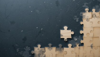 Incomplete Puzzle Pieces on Dark Surface, Concept of Problem Solving and Collaboration, Minimalist Flat Lay for Business and Education Use