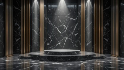 Luxurious Black Marble Elevator Lobby with Elegant Gold Accents and Modern Interior Design