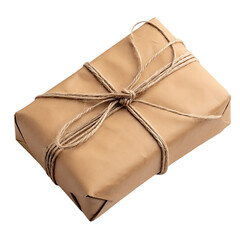 Tied package wrapped in kraft paper.