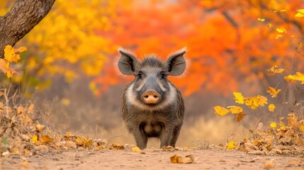 Wild Boar in Autumn Forest