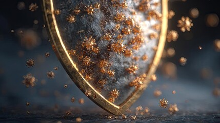 Weak immune in fatigue effect concept. A shield symbolizing protection against viruses and threats.