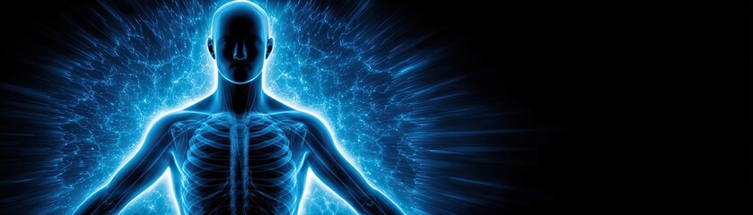 Weak immune in fatigue effect concept. Conceptual illustration of human body with energy aura.
