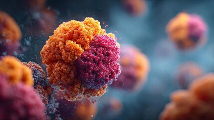 Weak immune in fatigue effect concept. Colorful abstract representation of microscopic cells.