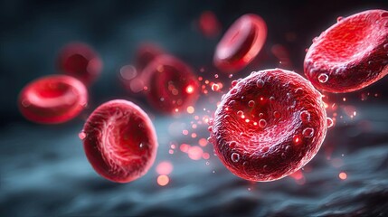 Weak immune in fatigue effect concept. Illustration of red blood cells in a dynamic flow.
