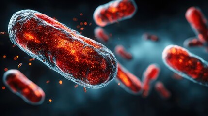 Weak immune in fatigue effect concept. Close-up of bacteria in vivid colors showcasing microbial activity.