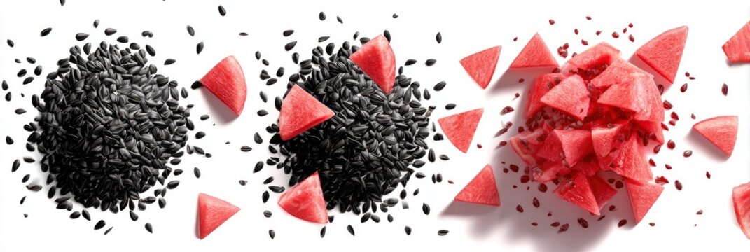 Watermelon & Black Seeds Exploding, White Background, Food Photography, Recipe Idea - Powered by Adobe
