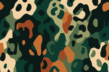 Forest green leopard print, deep woods palette, seamless flat vector pattern, clean line art