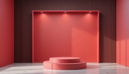 Modern Minimalist Pink Stage with Platform and Highlighted Backdrop for Events and Presentations