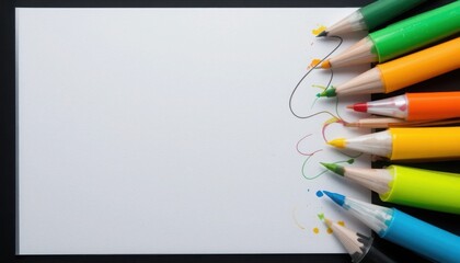 Colorful Markers and Blank Paper Sheet for Creative Design, Art Projects, and Educational Use