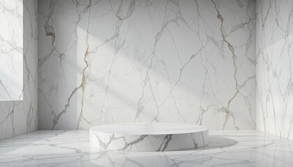 Elegant Marble Interior with Circular Pedestal and Natural Veining for Luxury Design, Architectural Visualization, and Commercial Spaces
